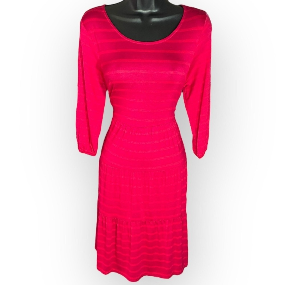 Pink Tiered Knit Dress 3/4 Sleeve Stretch Casual Comfy NWT Womens S Agnes & Dora